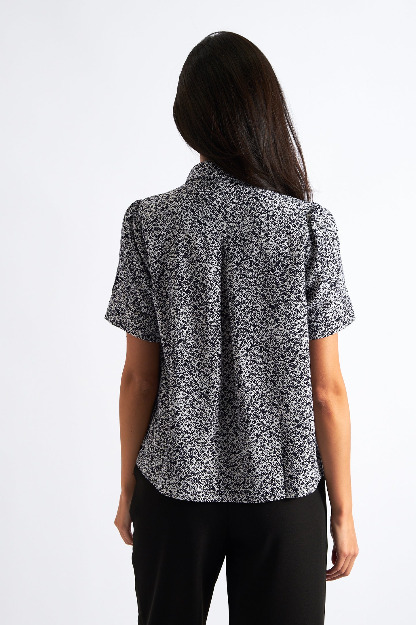 Barclay Flower Print Short Sleeve Shirt Navy