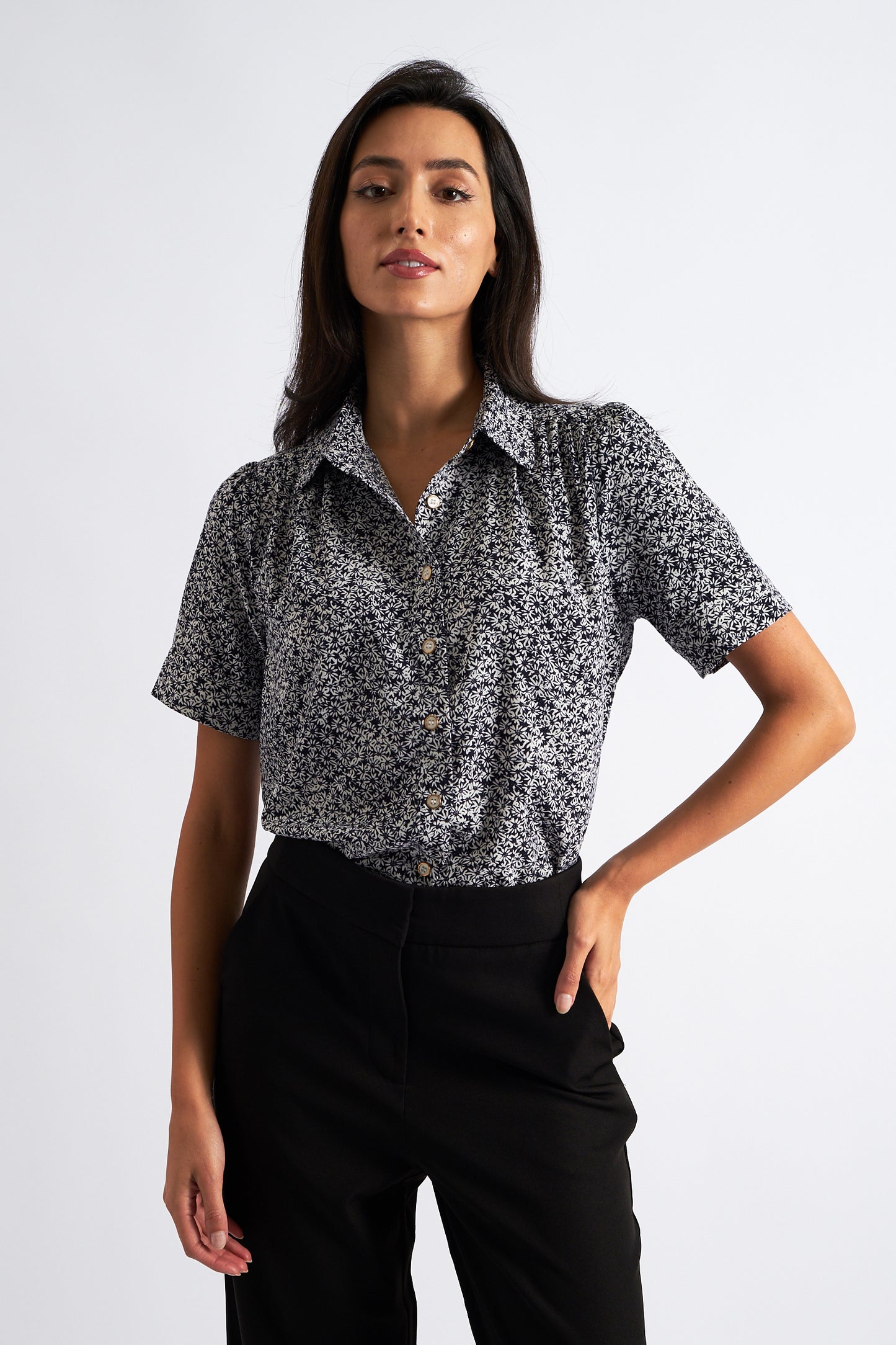 Barclay Flower Print Short Sleeve Shirt Navy