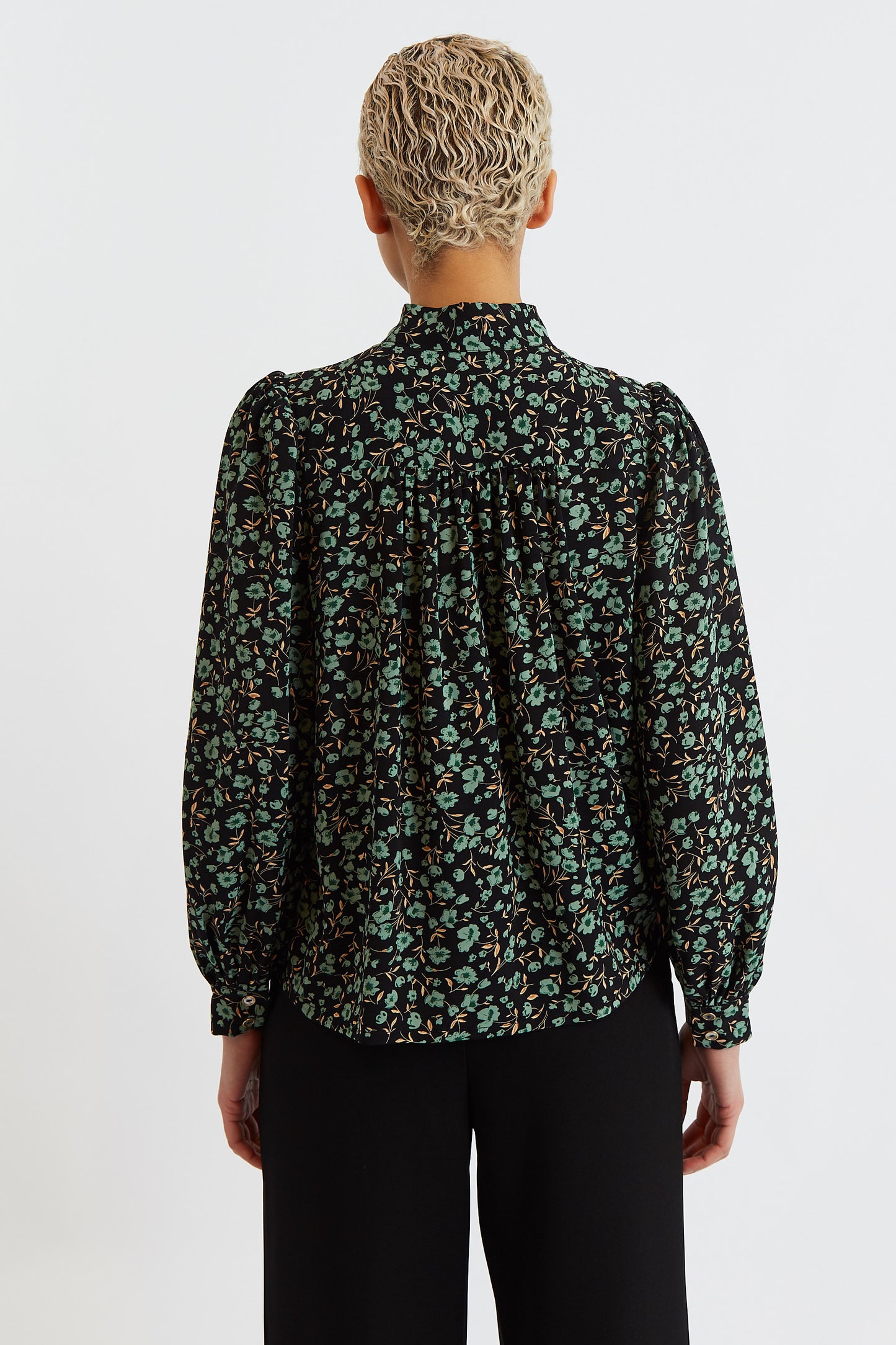 Bathilde Fleur Vert Print Tie Neck Blouse