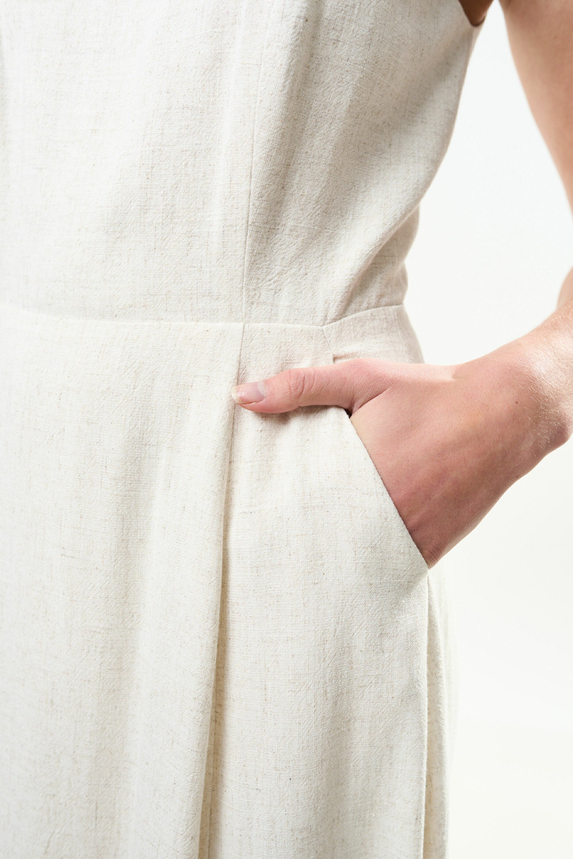 Baya Linen Mix Square Neck Midi Dress - Natural