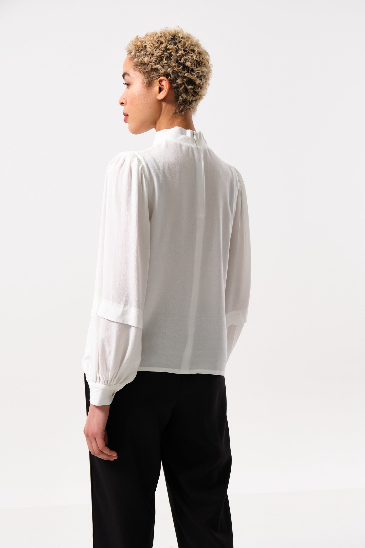 Kieran Moss Crepe Pleat Neck Blouse