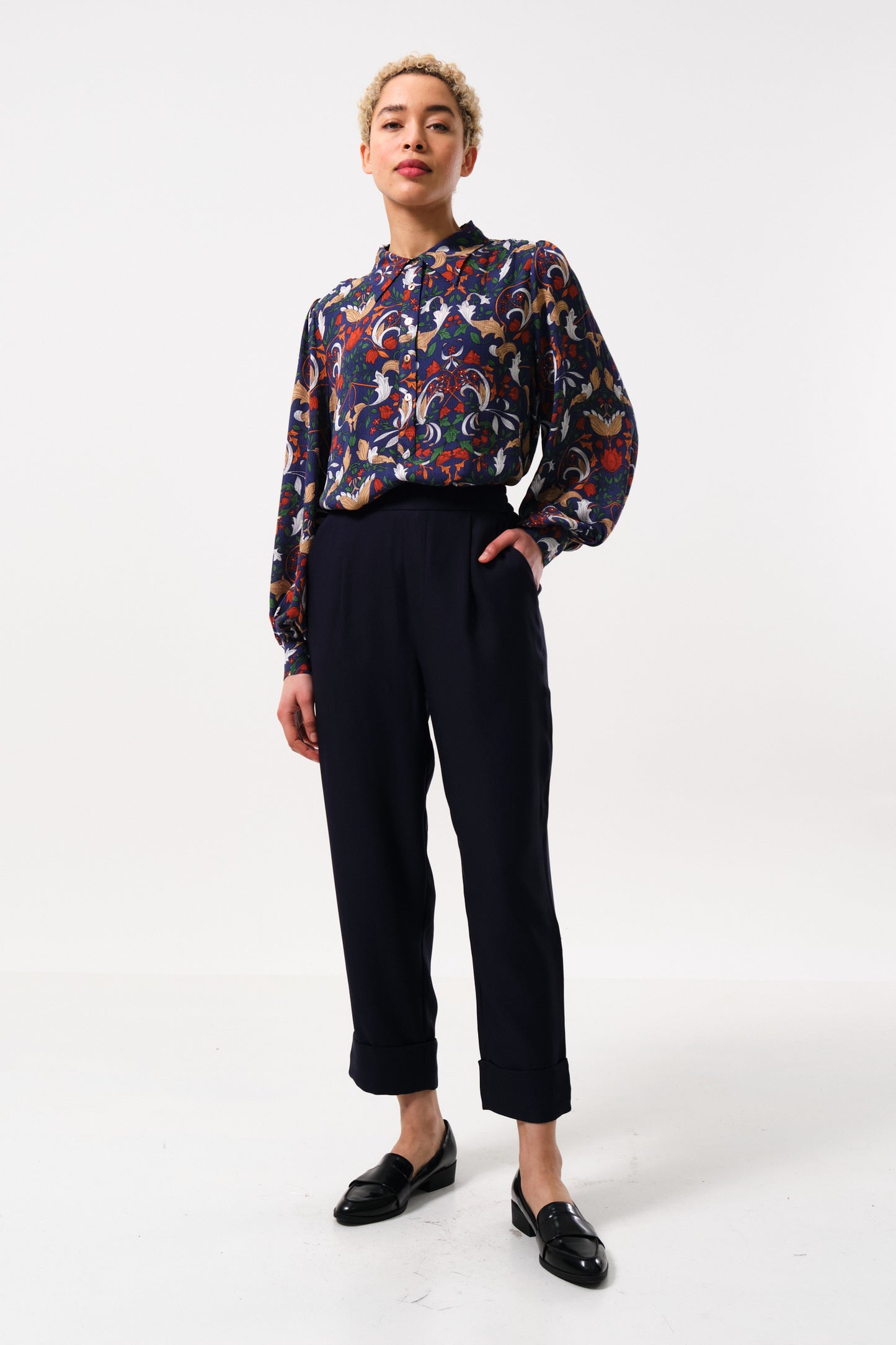 Bayeux Sustainable Satin Back Crepe Trouser - Navy