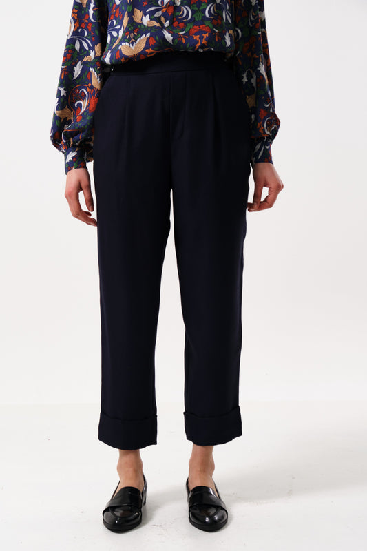 Bayeux Sustainable Satin Back Crepe Trouser - Navy