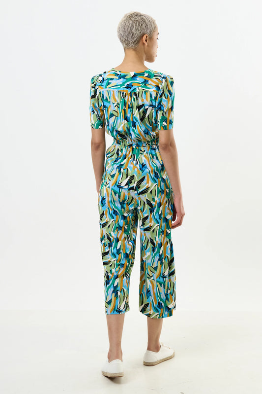 Belen Brushstroke Print V-neck Jumpsuit