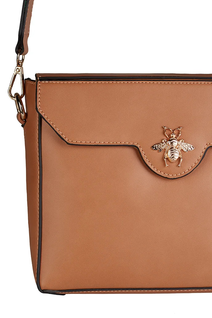 Bella Stripe Strap Crossbody Bag in Tan