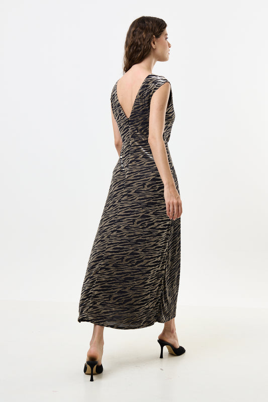 Beyla Zebra Devorie V-Back Midaxi Dress