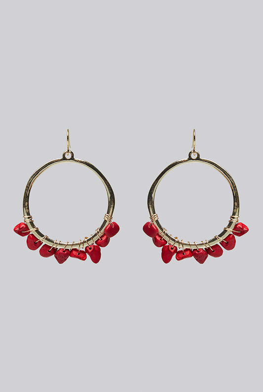 Bernie Hoop With Natural Red Stones - Gold