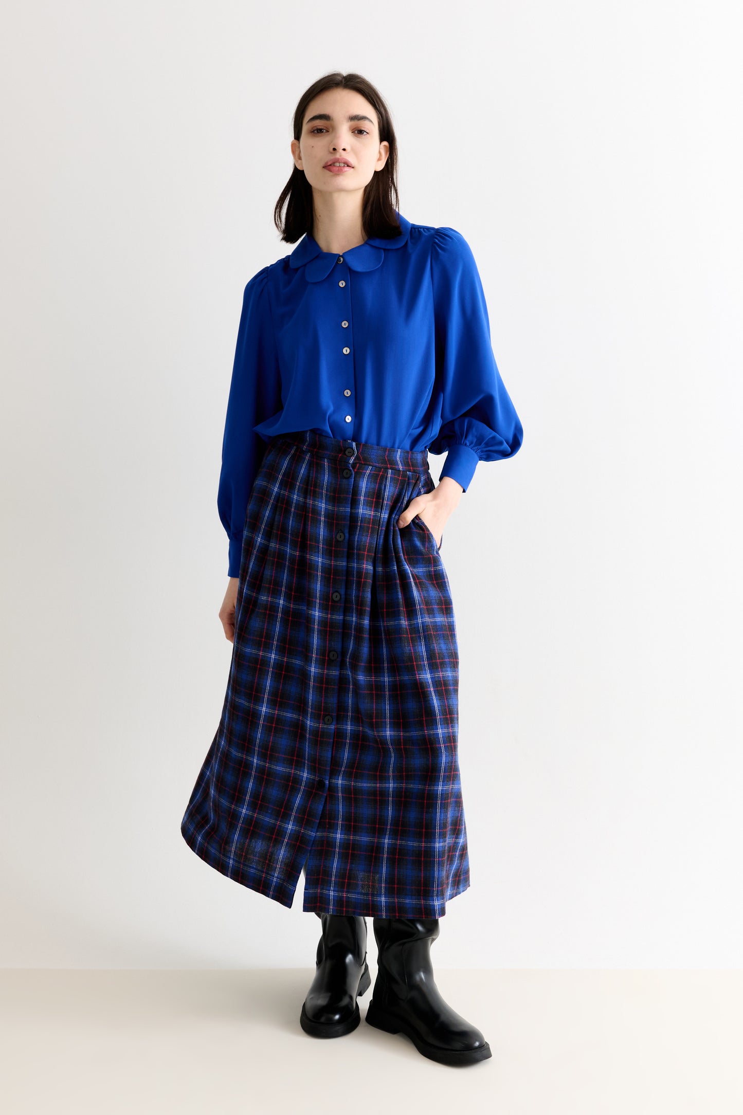 Bia Winter Check Button Through Midaxi Skirt