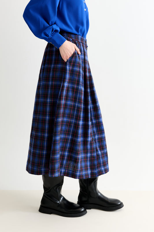 Bia Winter Check Button Through Midaxi Skirt- Blue