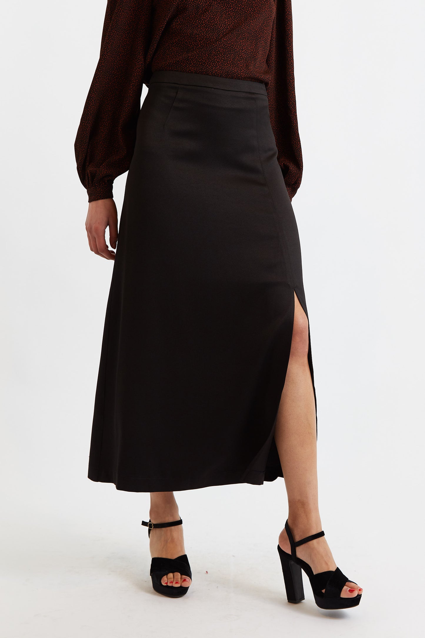 Blanche Sustainable Satin Back Crepe Maxi Skirt - Black