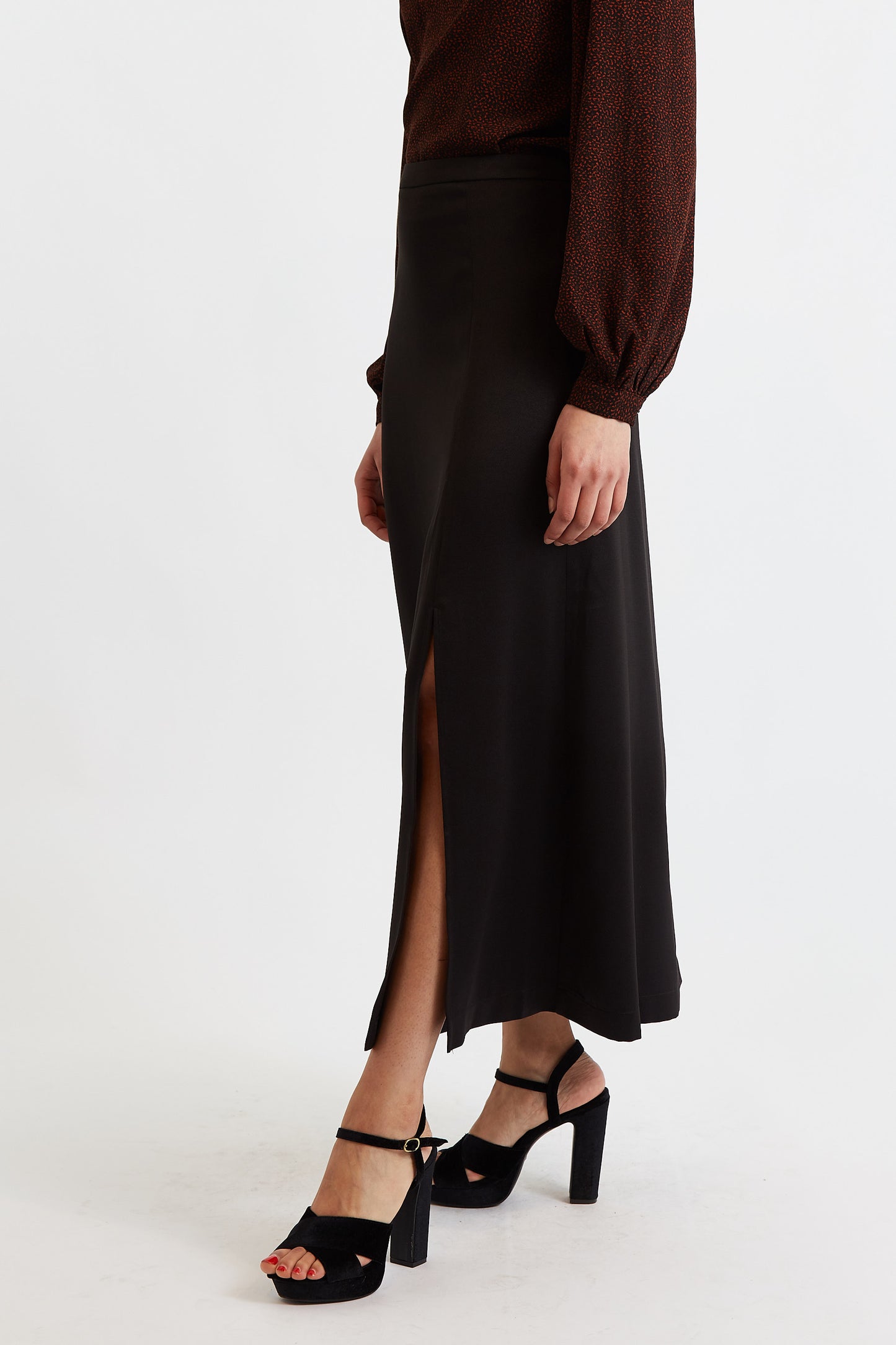 Blanche Sustainable Satin Back Crepe Maxi Skirt - Black