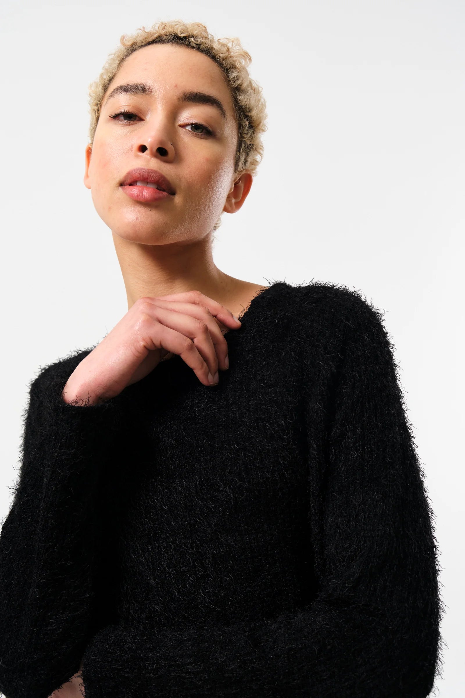 Blanka Eyelash Rib Black Long Sleeve Jumper