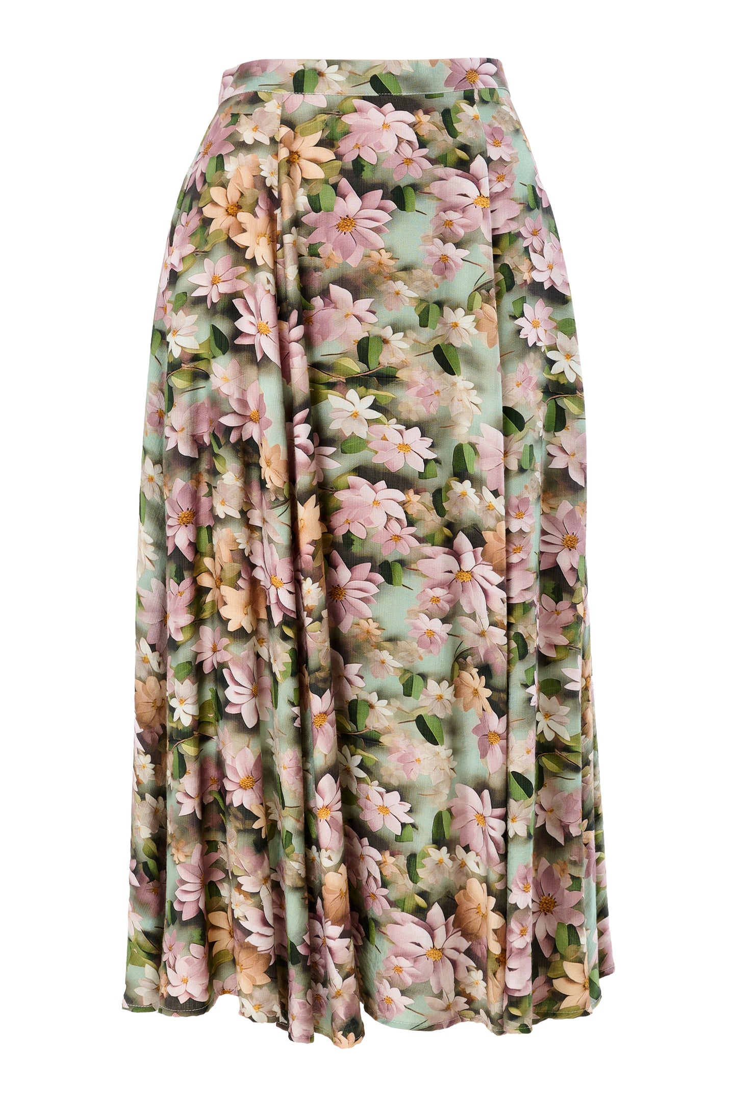 Brisa 3D Daisy Print Midi Skirt - Green