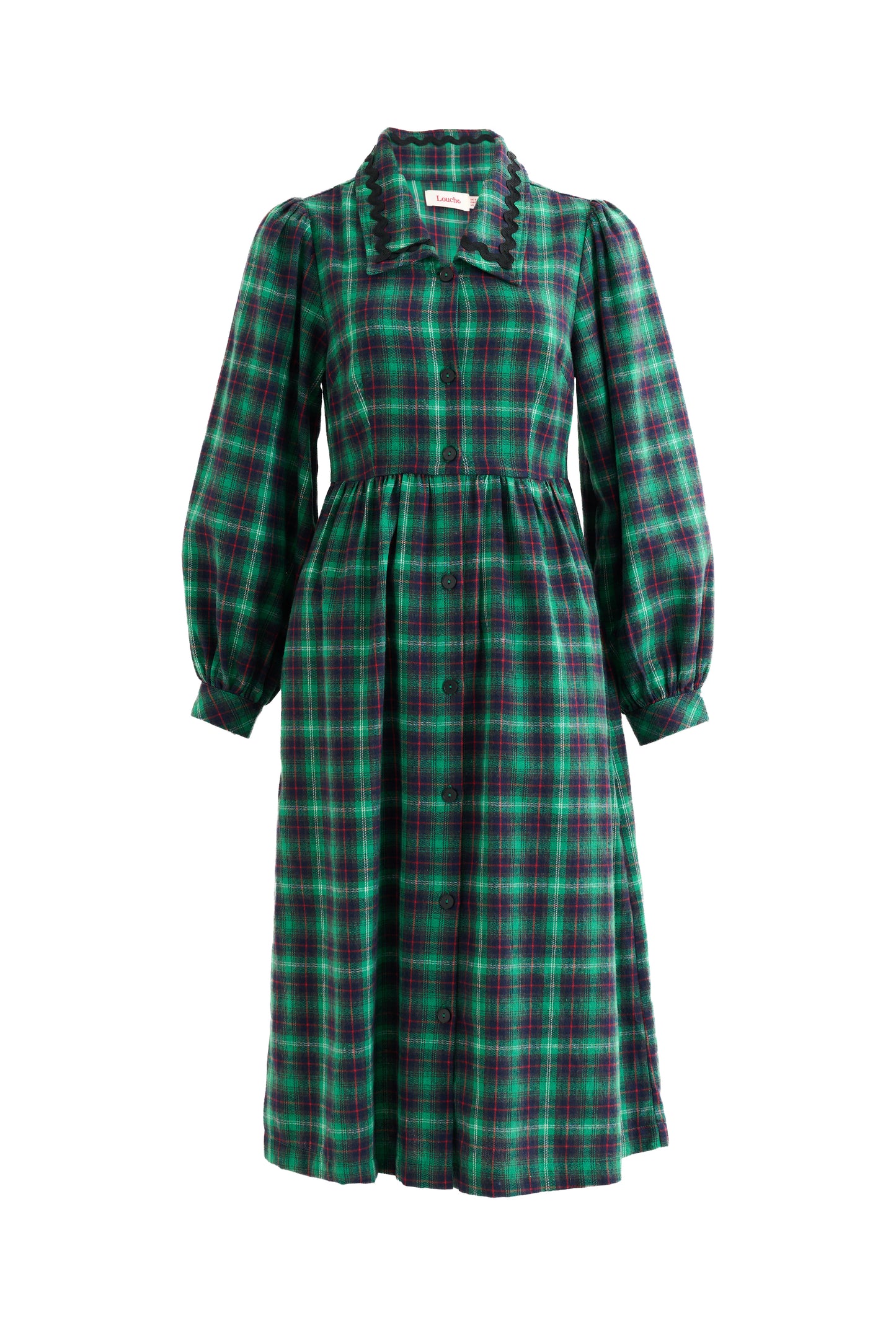 Catlin Winter Check Button Through Midi Dress – Green