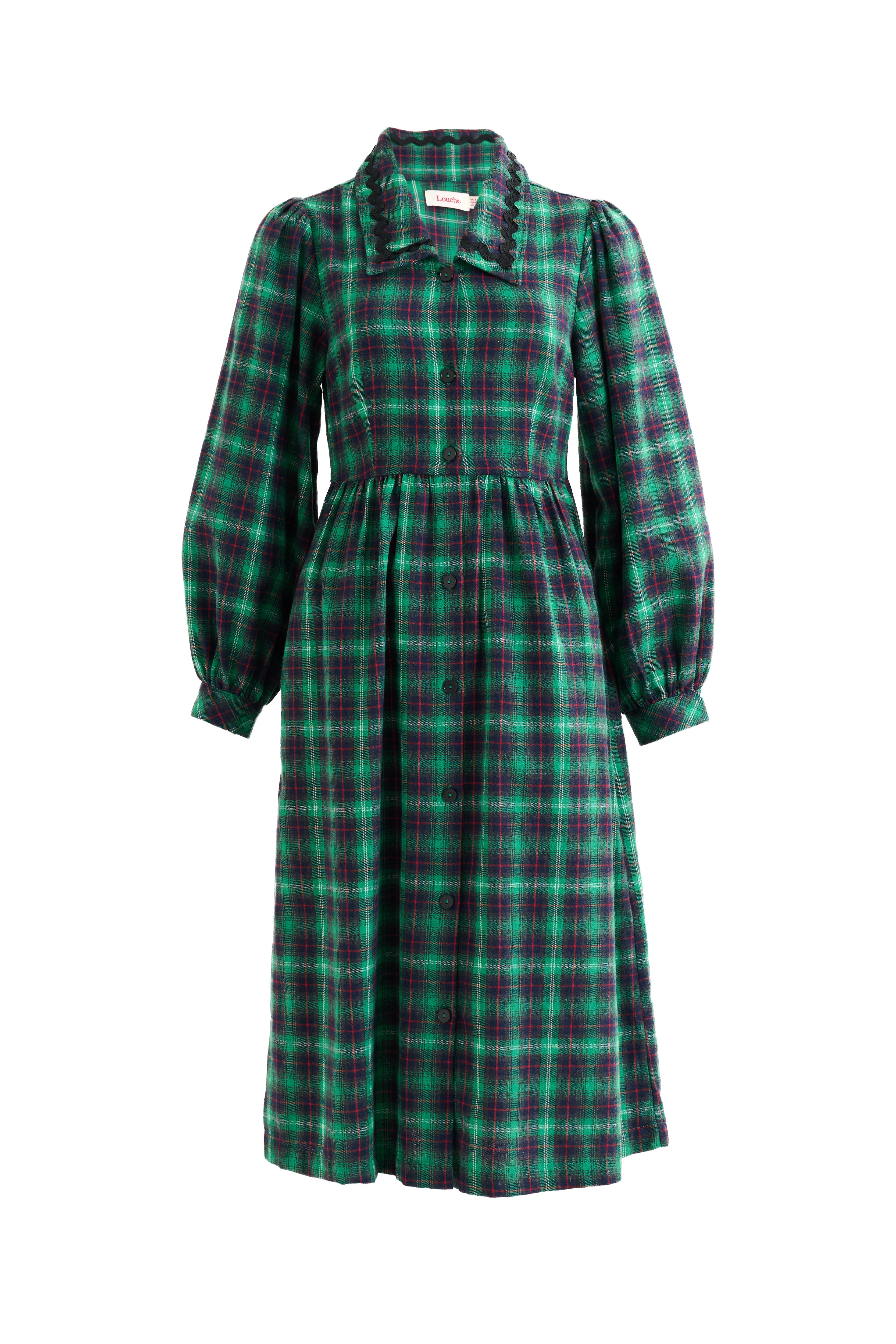 Catlin Winter Check Button Through Midi Dress – Green - Styled