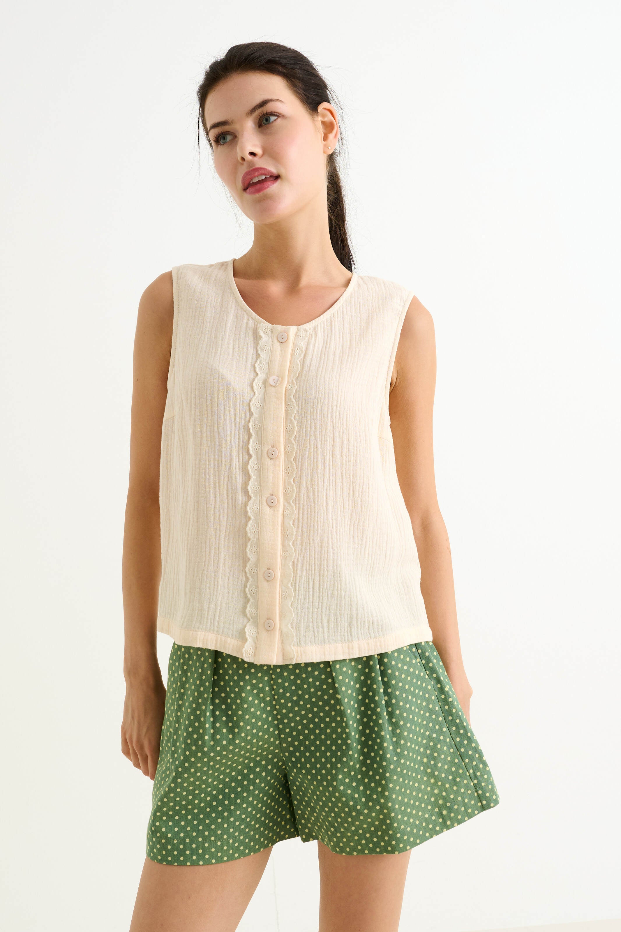 Caro Double Gauze Top - Cream