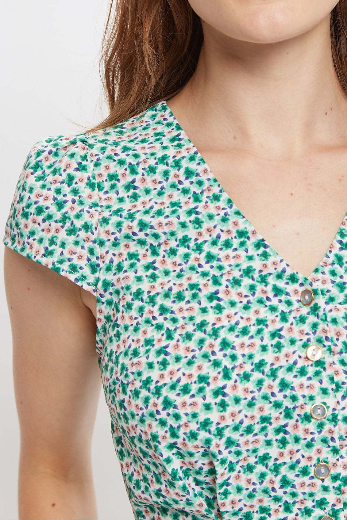 Louche Cathleen Mint Blossom Print Mini Tea Dress - Detail 1