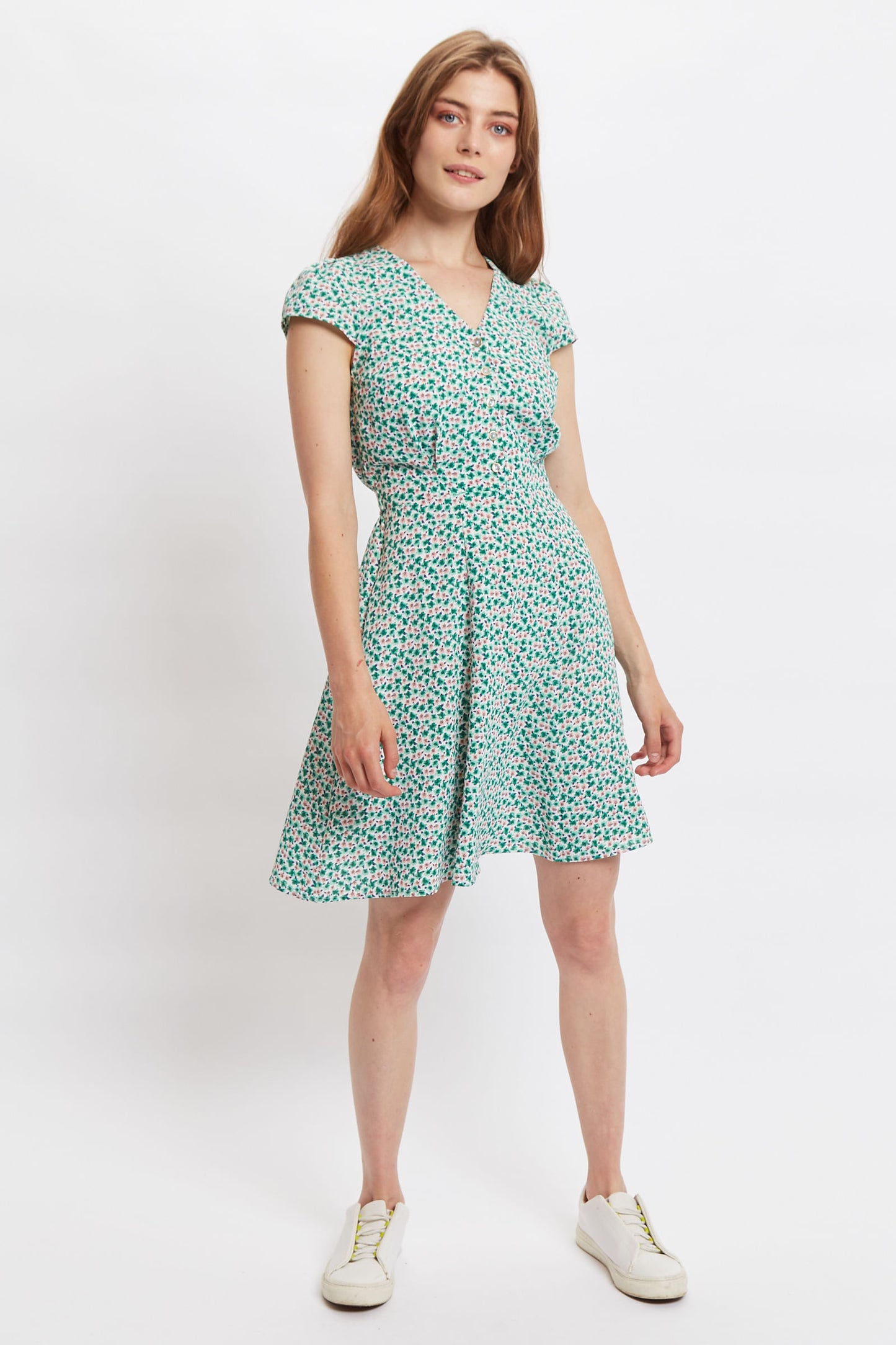 Louche Cathleen Mint Blossom Print Mini Tea Dress