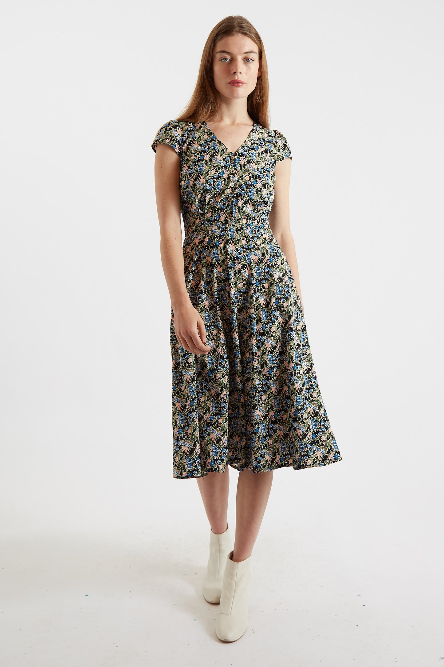 Cathleen Midi Watercolour Floral Tea Dress