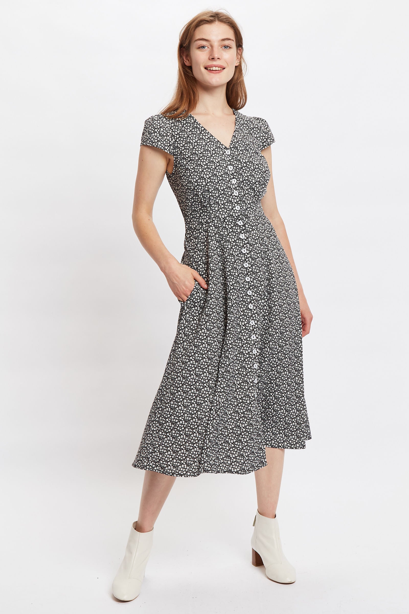 Cathy Candy Bud Print Midi Tea Dress