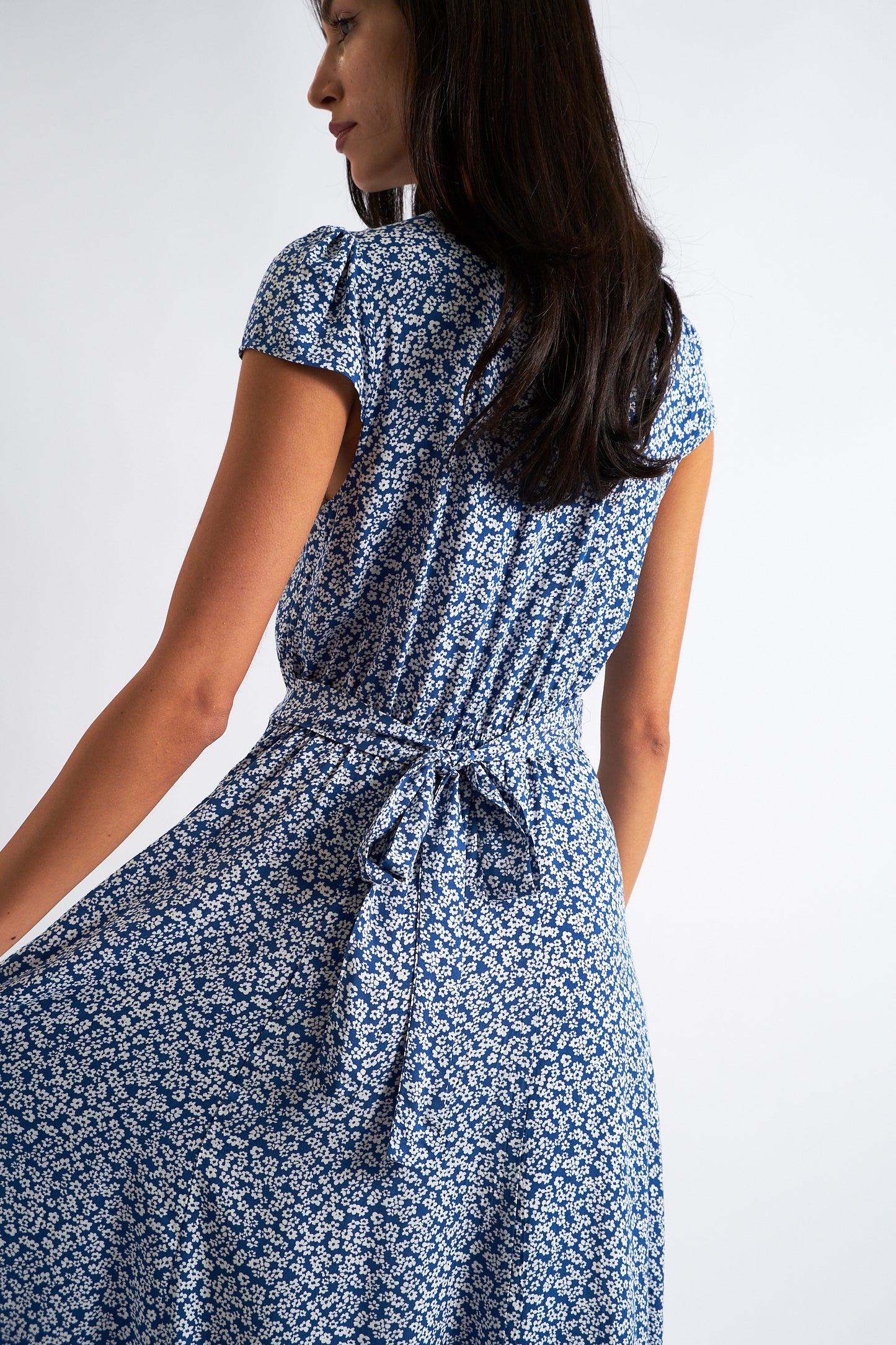 Cathy Ditsy Midi Tea Dress Blue