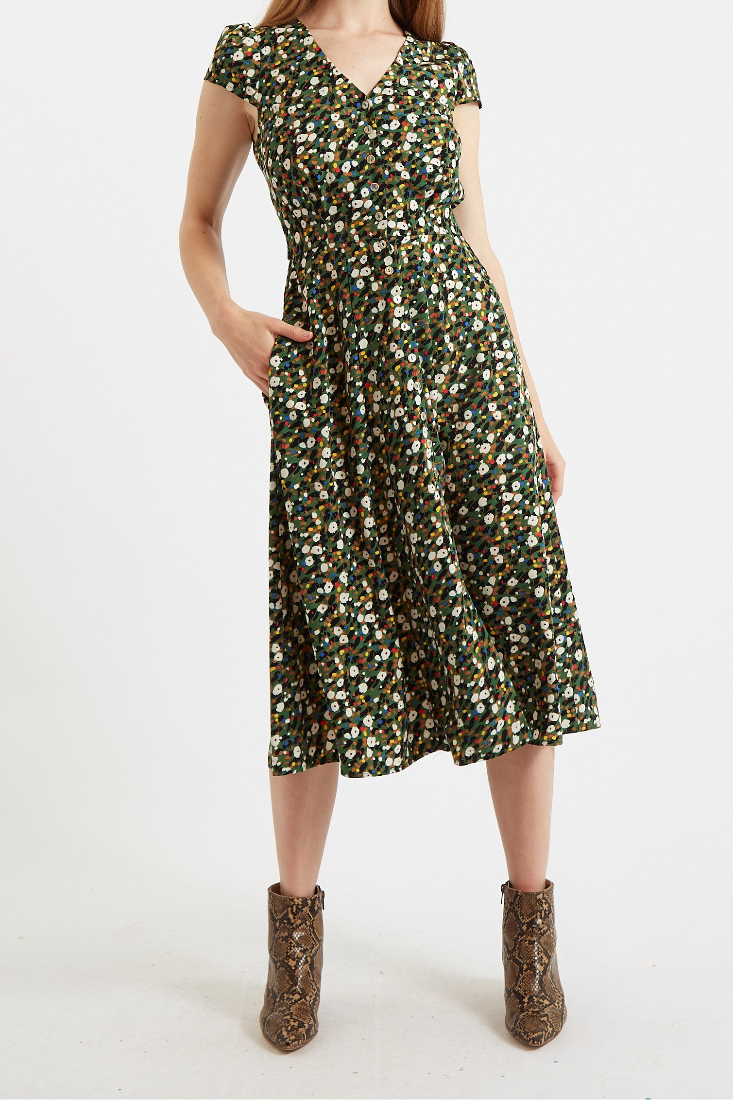 Cathy Spot On Floral Print Midi Tea Dress