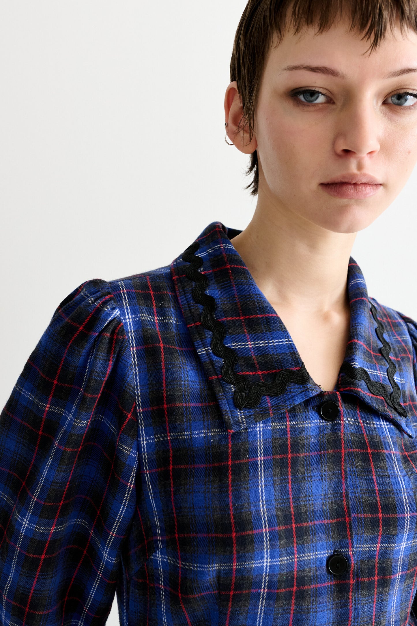 Catlin Winter Check Button Through Midi Dress – Blue
