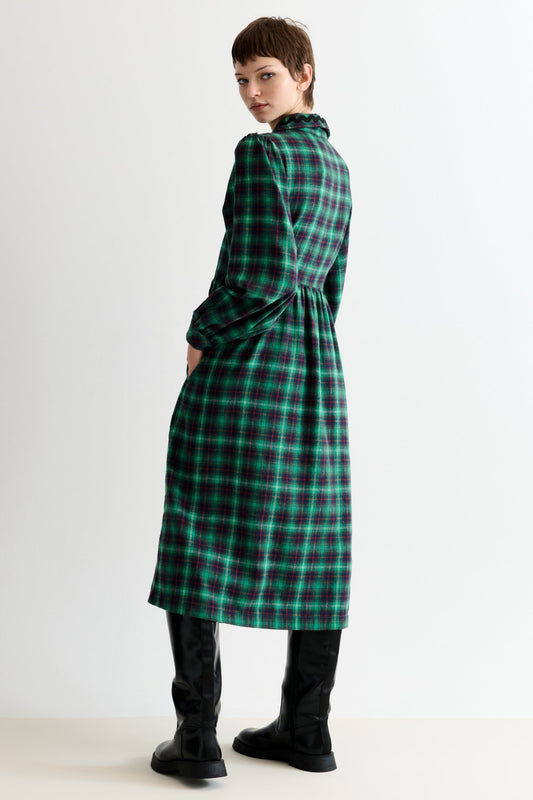 Catlin Winter Check Button Through Midi Dress – Green