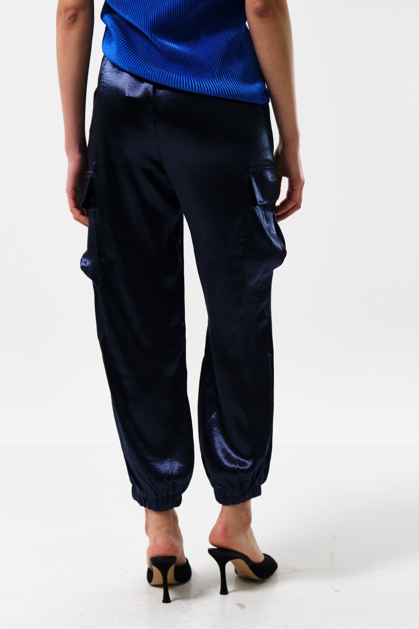 Chava Satin Cargo Pant in Navy