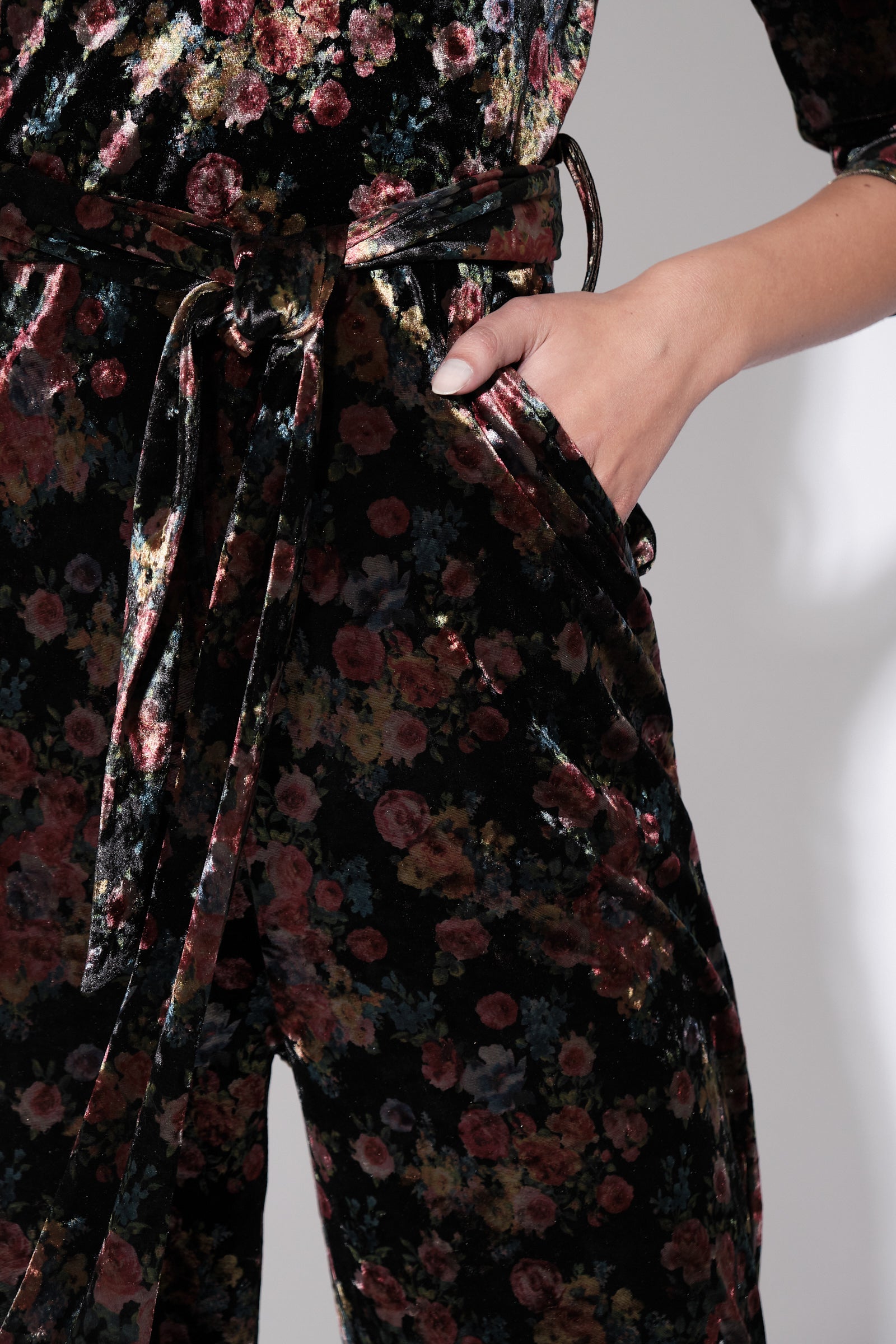 Cherokee Rose Bowl Print Velvet Jumpsuit - Detail 2