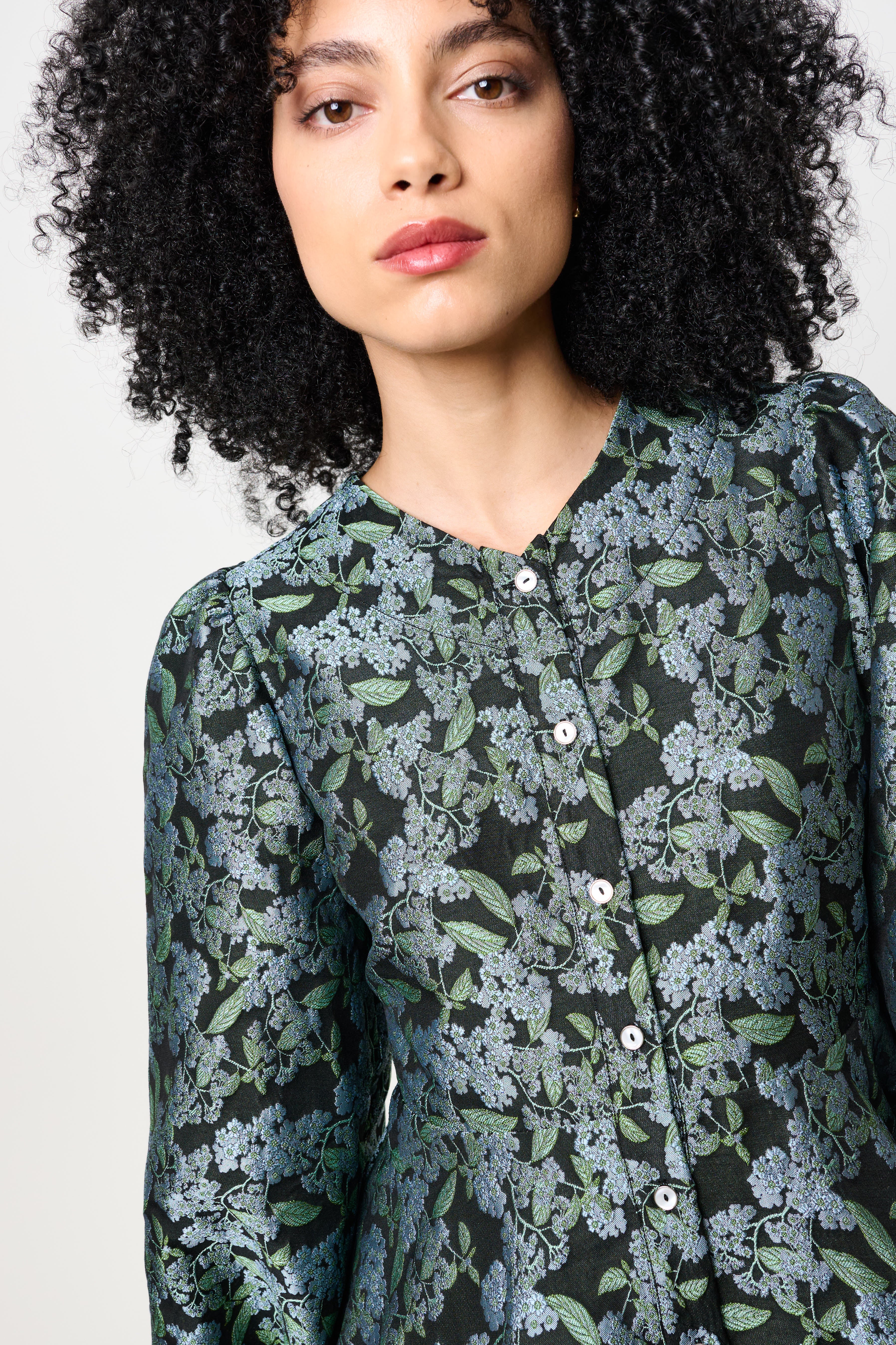 Clementine Blossom Jacquard Peplum Blouse - Detail 1