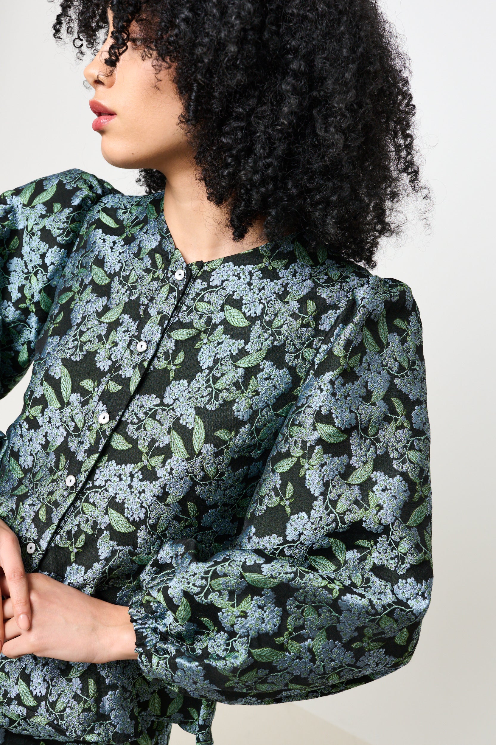 Clementine Blossom Jacquard Peplum Blouse - Detail 5
