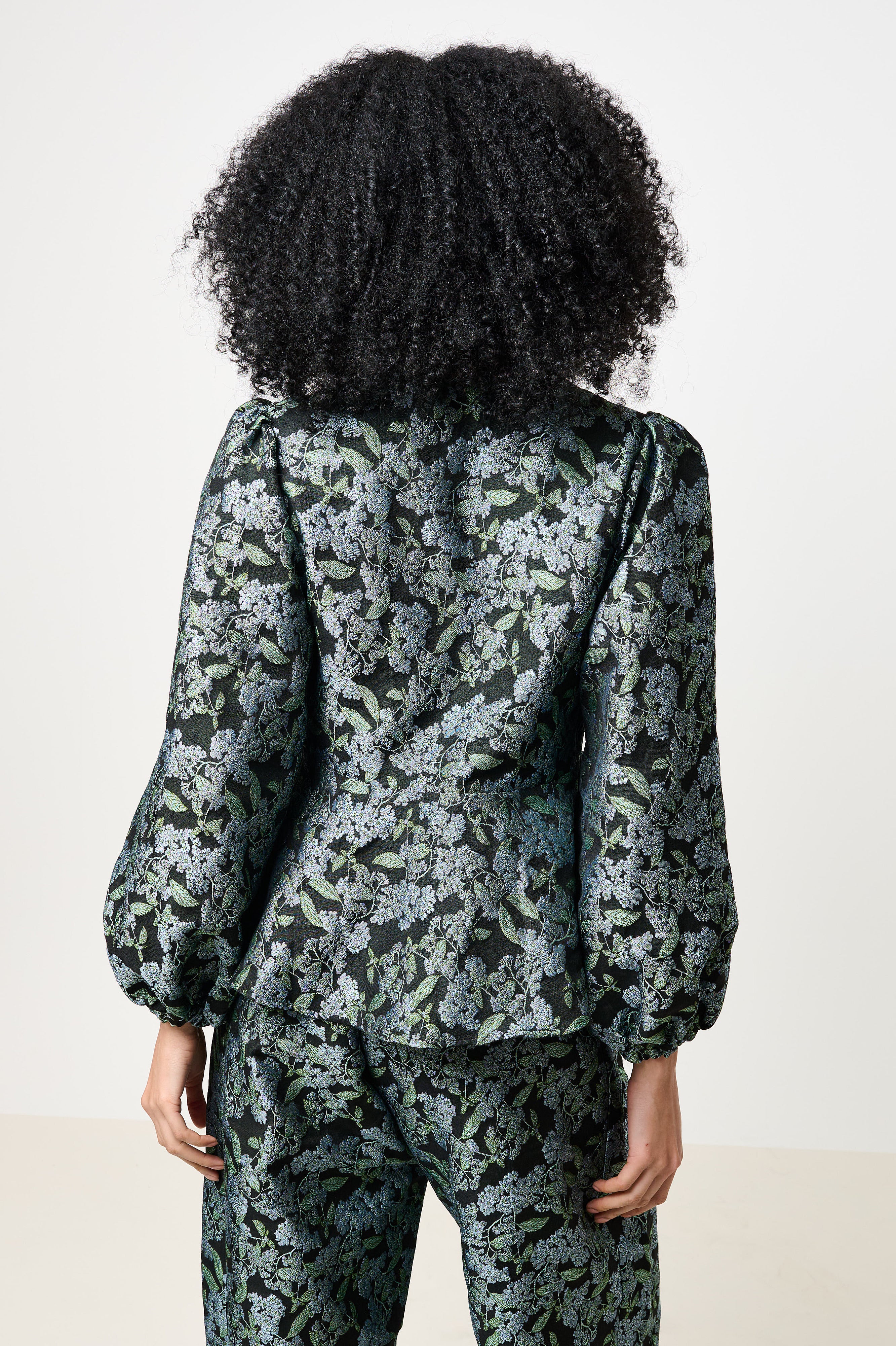 Clementine Blossom Jacquard Peplum Blouse