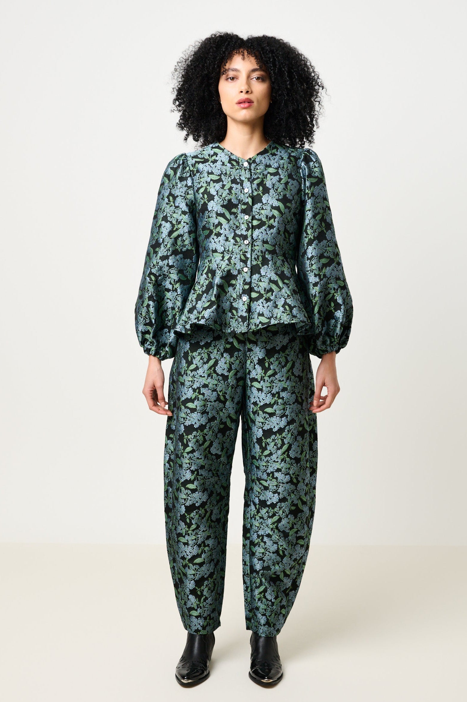 Clementine Blossom Jacquard Peplum Blouse - Detail 4