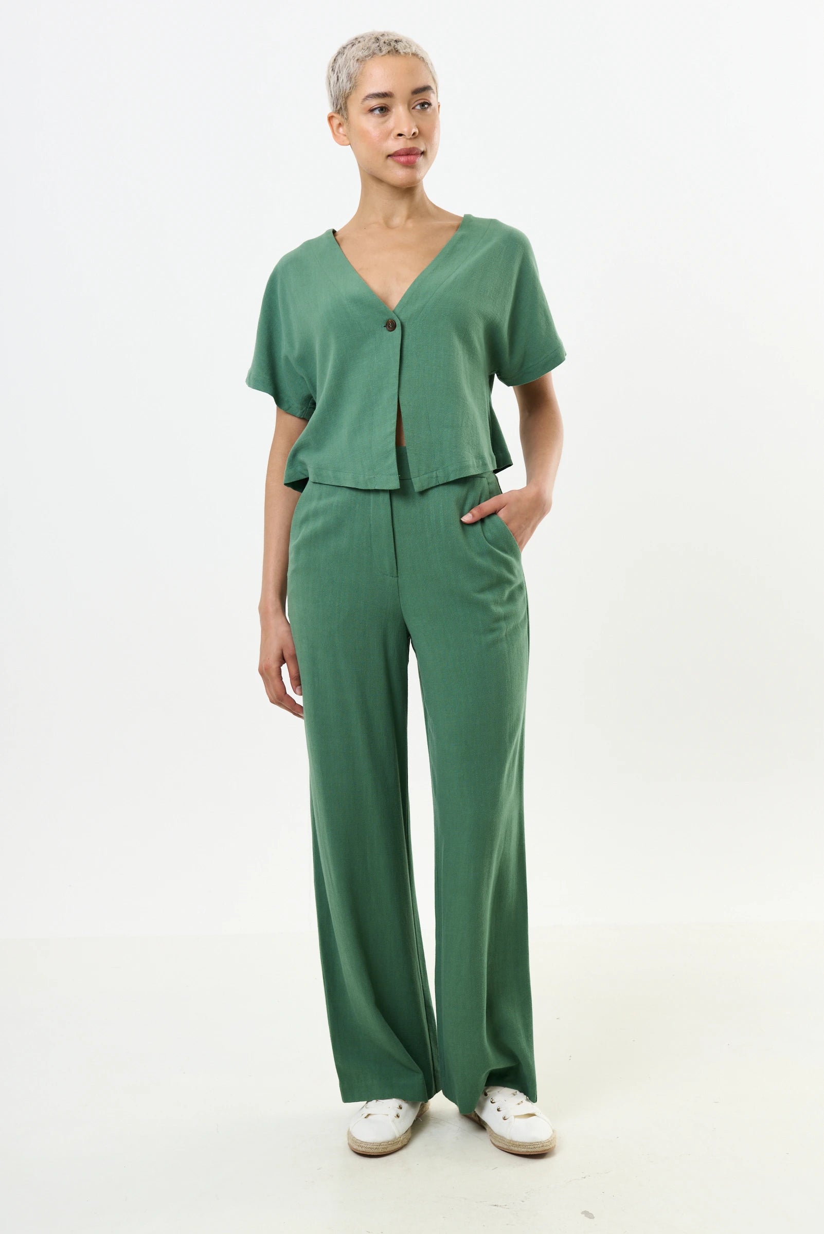 Cloe Linen Mix Waistcoat Top - Green