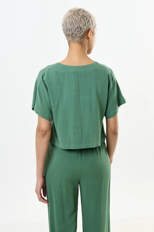 Cloe Linen Mix Waistcoat Top - Green
