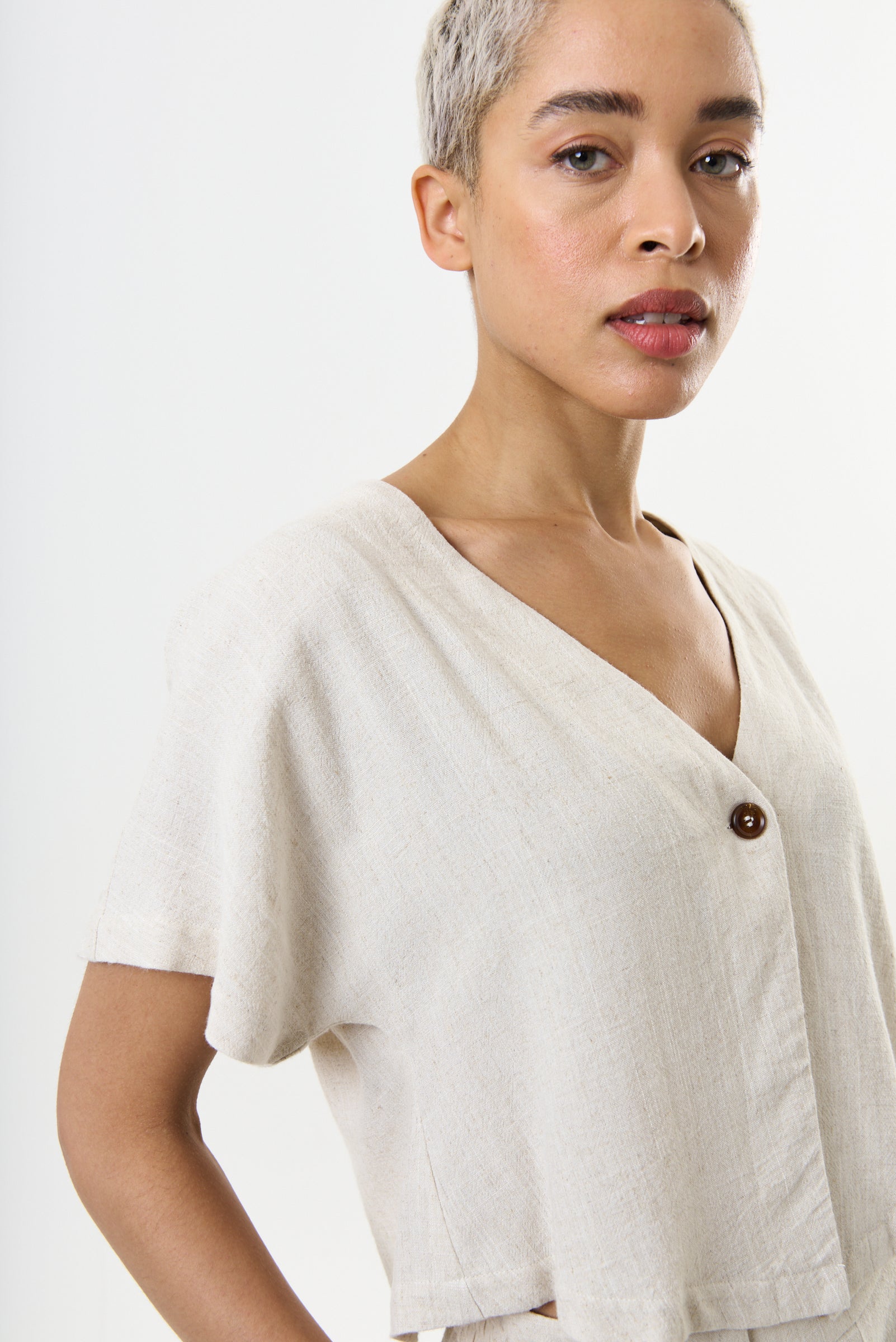 Cloe Linen Mix Waistcoat Top - Natural