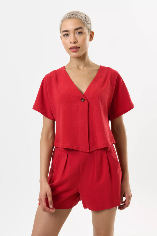 Cloe Linen Mix Waistcoat Top - Red