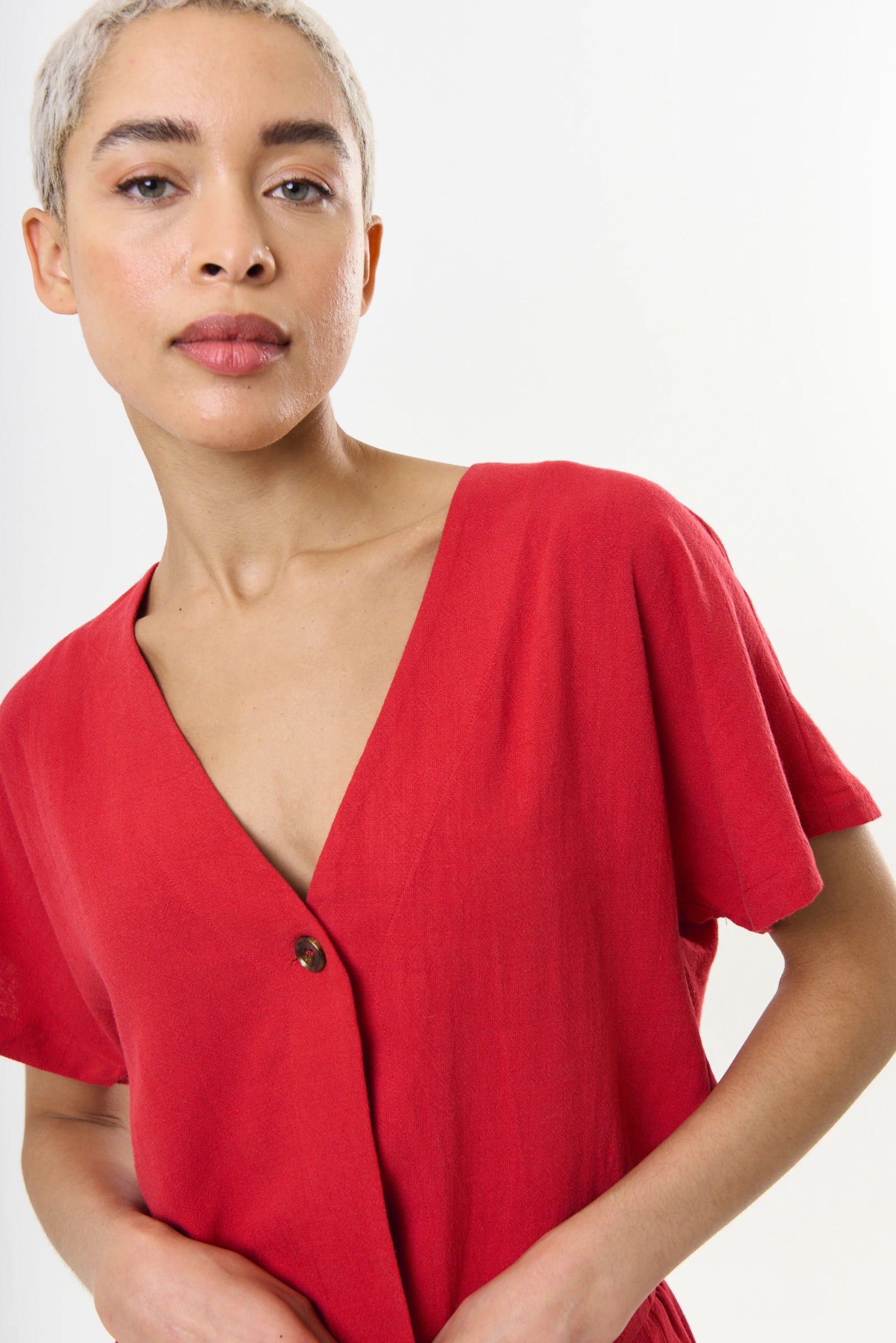 Cloe Linen Mix Waistcoat Top - Red