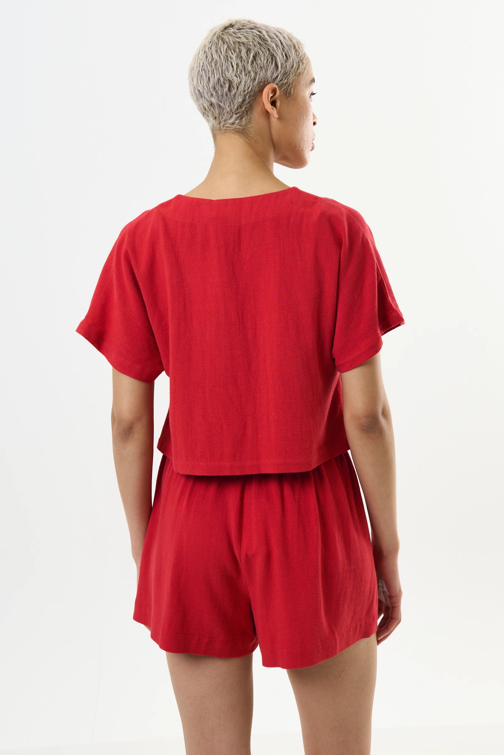 Cloe Linen Mix Waistcoat Top - Red