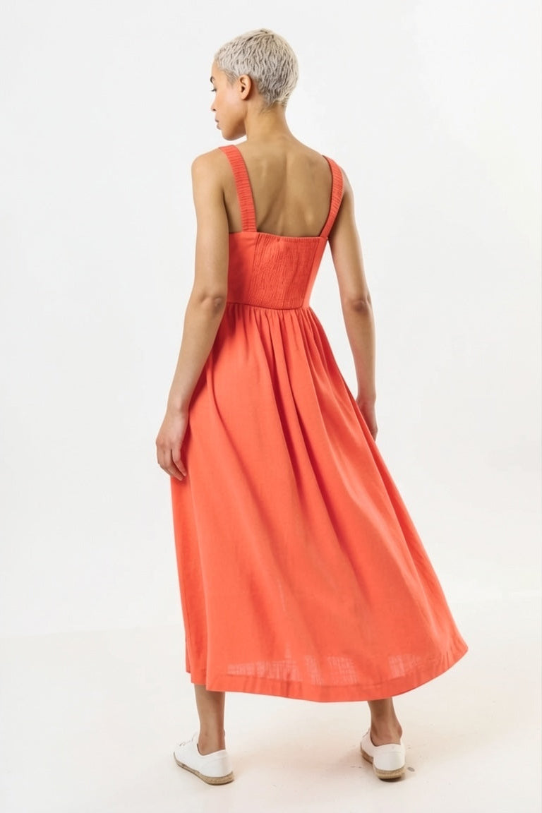 Clover Linen Mix Sundress - Coral - View 2
