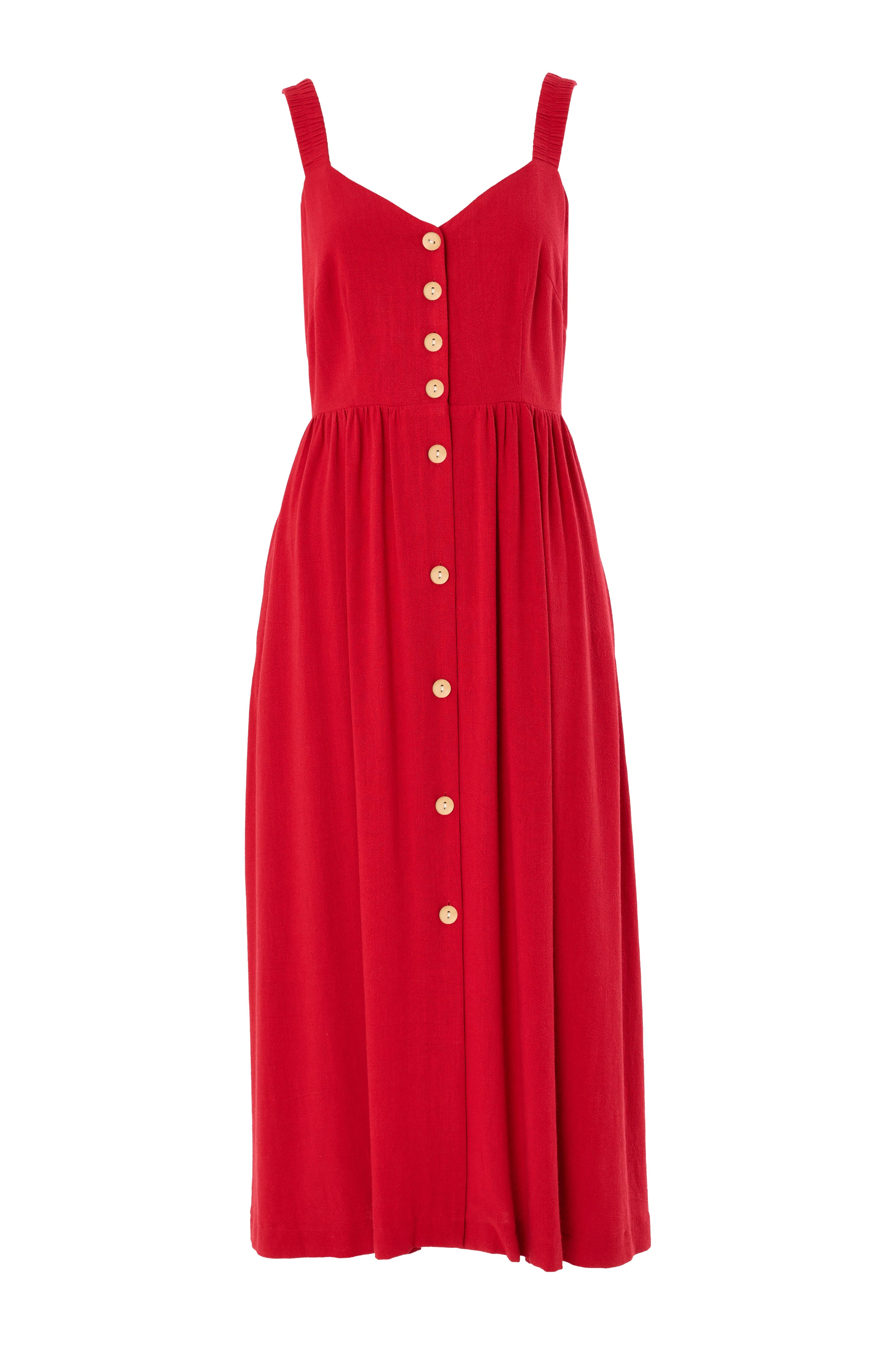 Clover Linen Mix Midi Sundress - Red