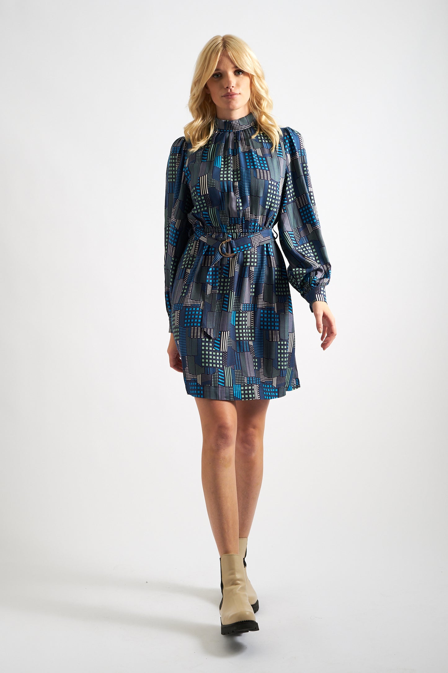 Collyn Geo City Print Long Sleeve Mini Dress