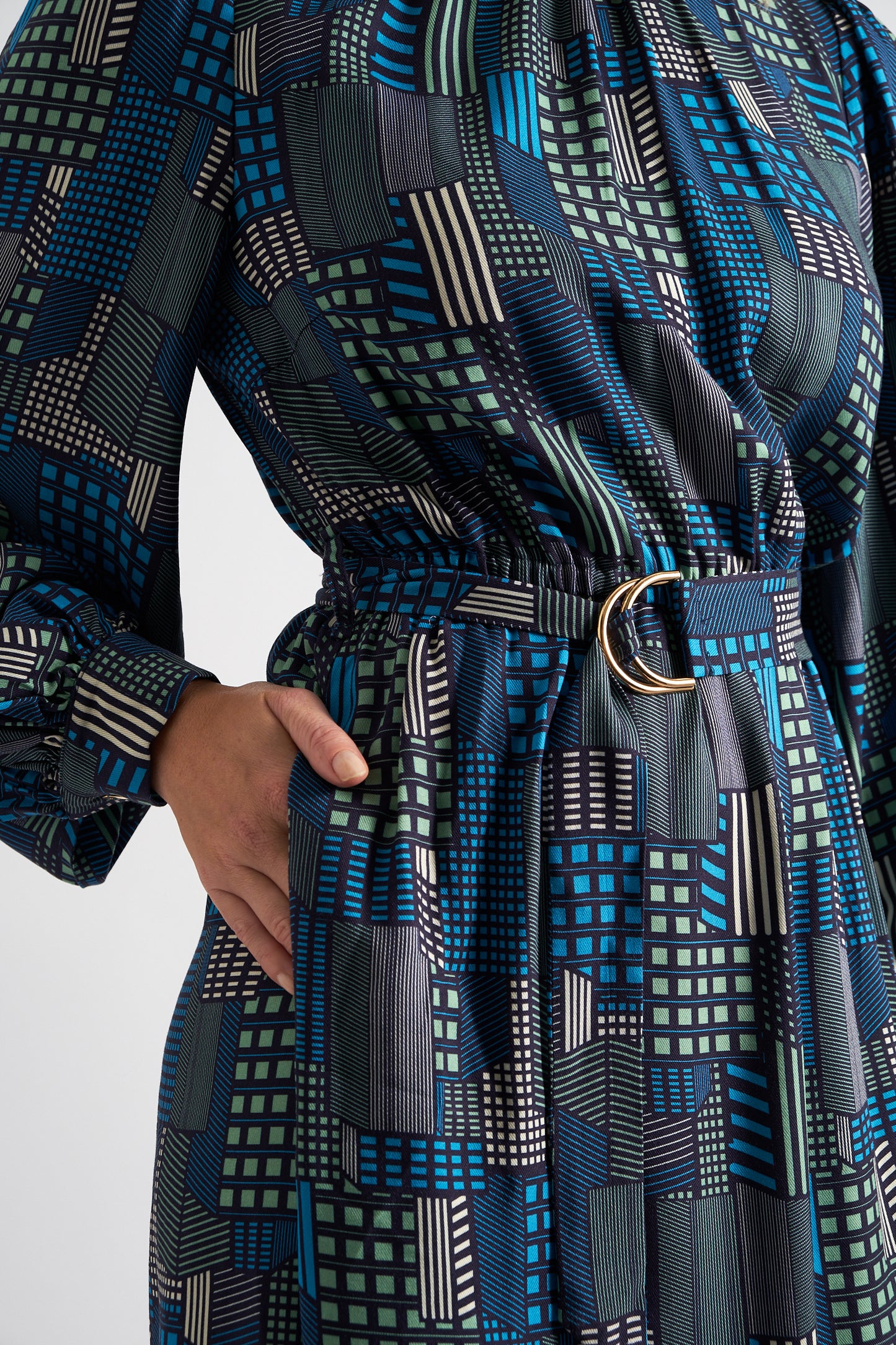 Collyn Geo City Print Long Sleeve Mini Dress