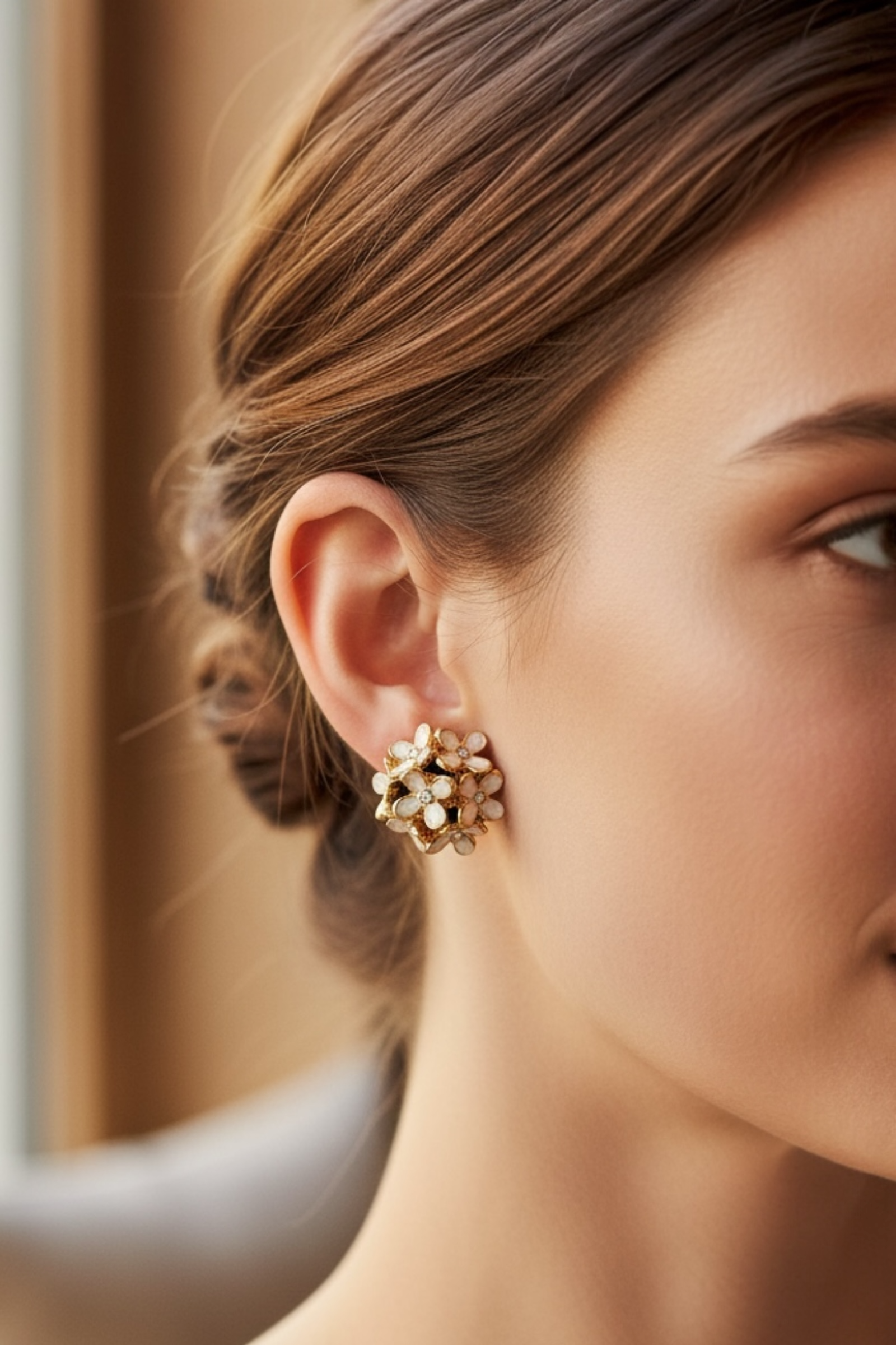 Cream Enamel Flower Cluster Studs