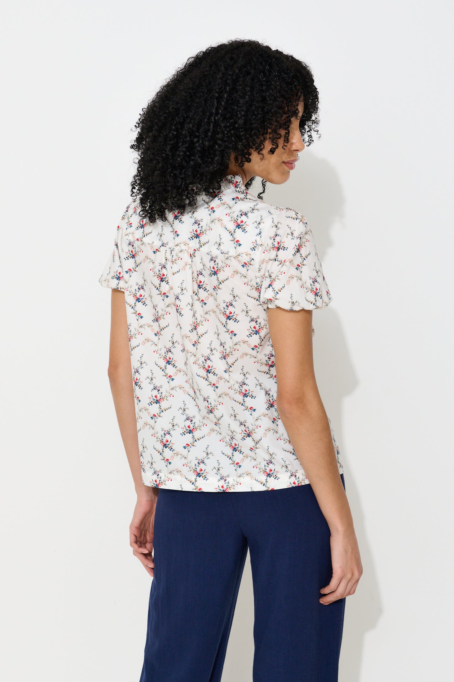 Cressida Regency Print Frill Trim V-Neck Blouse