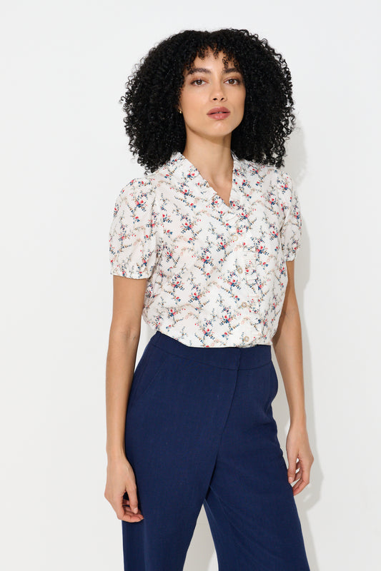 Cressida Regency Print Frill Trim V-Neck Blouse