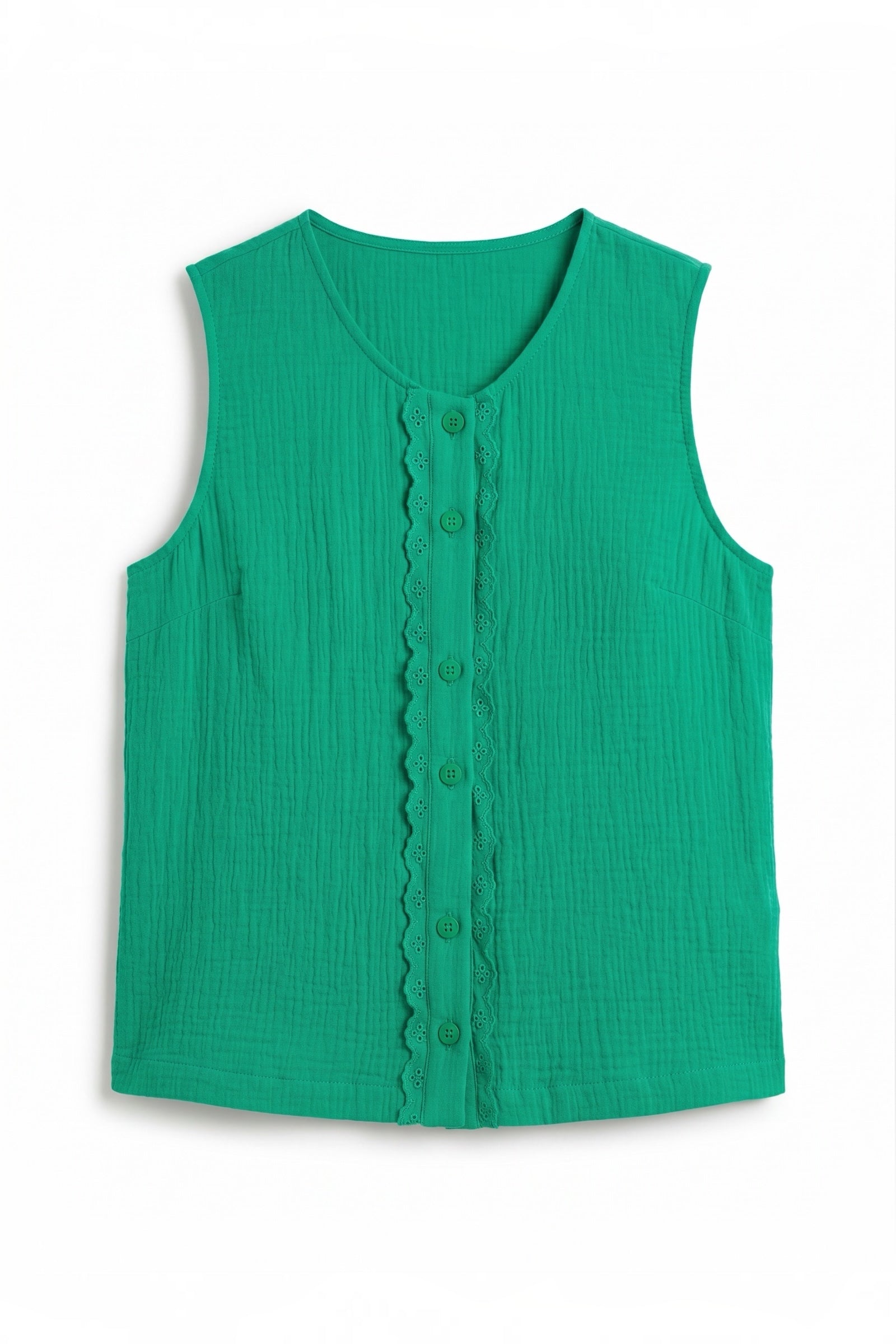 Caro Double Gauze Lace Trim Top - Green