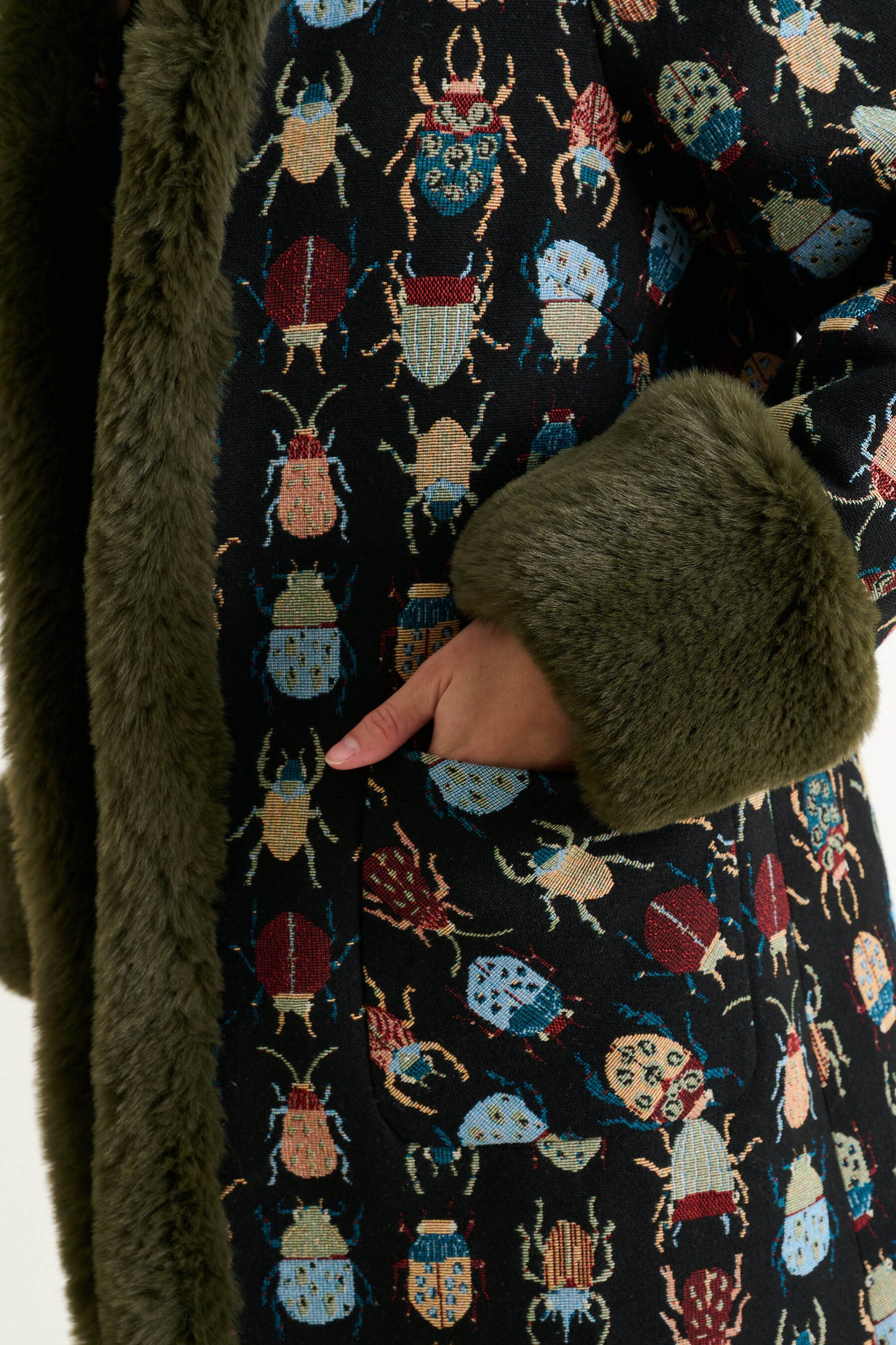 Delphia Beetlejuice Jacquard Fur Trim Coat