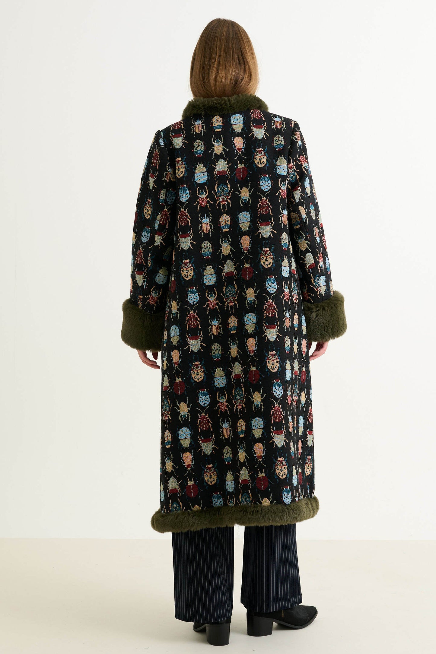 Delphia Beetlejuice Jacquard Fur Trim Coat